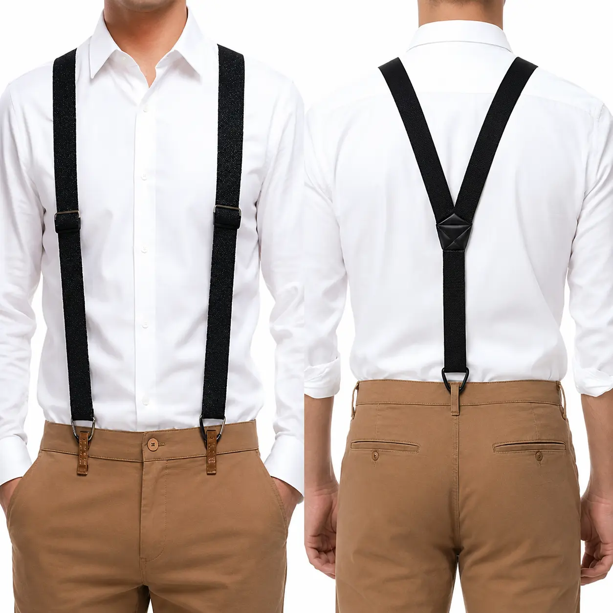 Men's Hidden Y-Back Suspenders, 1.5-Inch Adjustable Under Clothing Suspenders with 3 Hook Design, Heavy Duty Work Suspenders