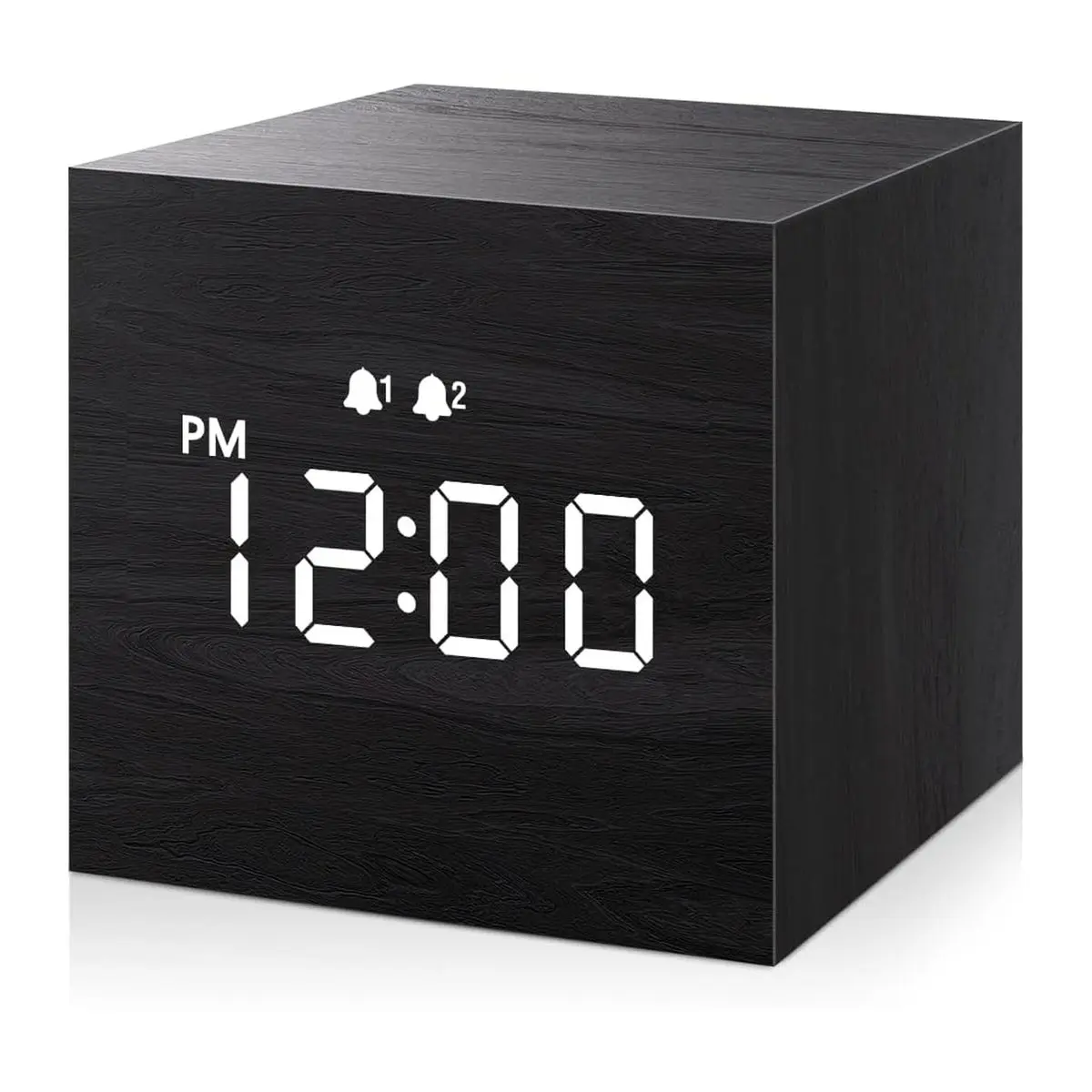 Decorative Wooden Square LED Display Alarm Clock - 2.5-Inch Glowing Numeric Device, 3 Alarms, Adjustable Intensity, Aesthetic Mini Black Bedroom Bedside Desk Decor, Ideal Gift, Digital Timer Clock