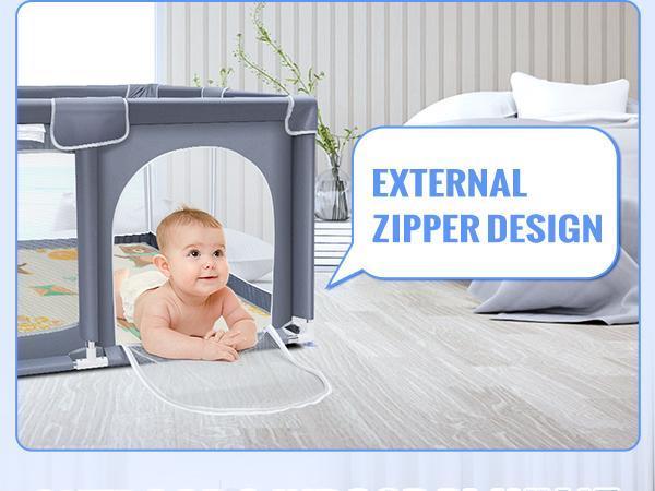 Baby Playpen with Anti-Slip Mat, Indoor&Outdoor Playard Kids Activity Center with Gate, Sturdy Safe Baby Fence for Infants & Toddlers, 2 Pull Rings for Baby Standing & Walking Learning