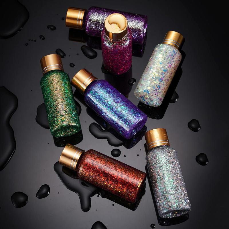 Green Gold Face Body Hair Glitter Gel for St. Patrick's Day Mardi Gras Festival Rave Accessories, Long Lasting Holographic Chunky Mermaid Sequins Glitter Gel Makeup for Women Men Kids, 1oz