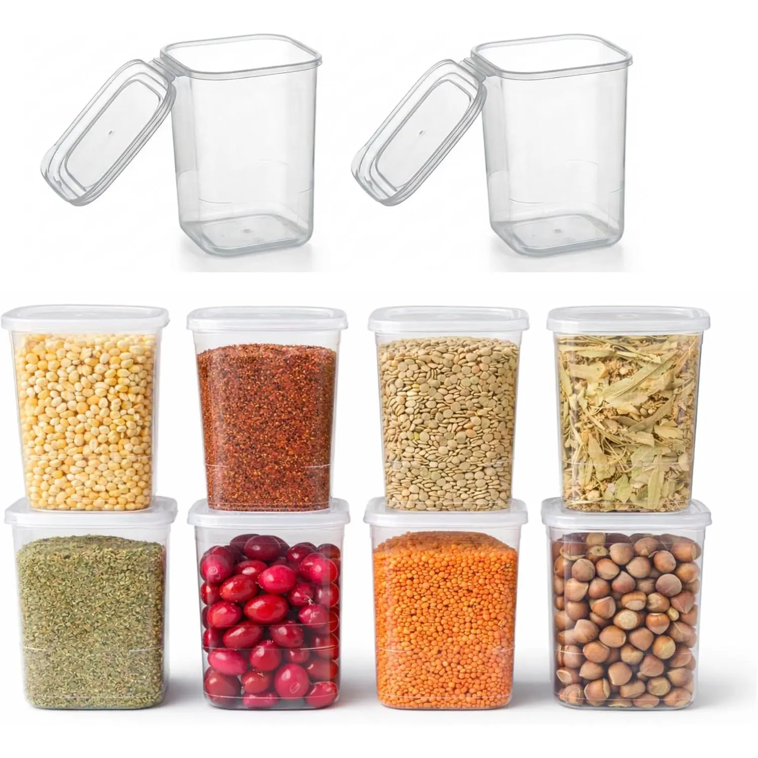 10 Pack 39 oz Airtight Food Storage Containers with Attached Hinged Lids – Stackable BPA Free Plastic Pantry Storage Containers for Flour, Sugar & Cereal – Clear Kitchen Containers