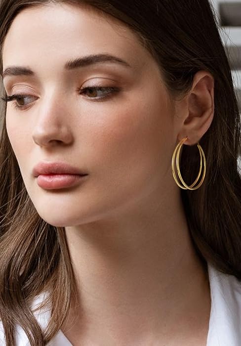 valentine gifts for her-Women’s Big Gold Hoop Earrings, 3mm Wide Oversized Hoops, Minimalist Statement Jewelry, 30/40/50/60mm