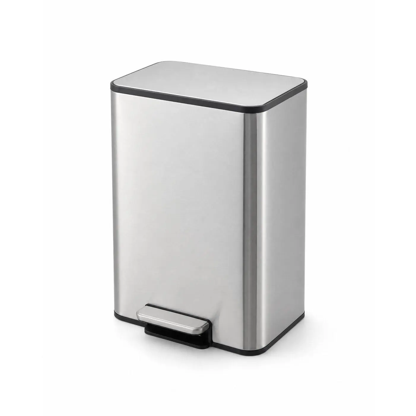Space-Saving Soft-Close Trash Can – 4.8 Gallon Silver Stainless Steel, Removable Inner Bucket, Foot Pedal, Rectangular Garbage Bin for Bathroom, Kitchen, Home, Office