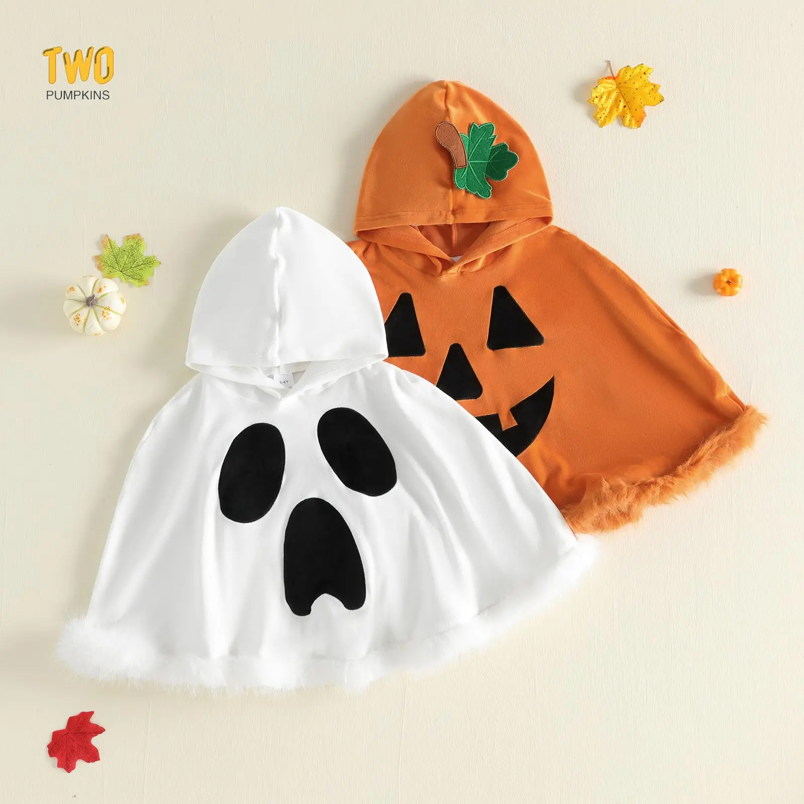 Kids Halloween Pumpkin Costumes | Boys Girls Cute Pumpkin Cloak Hooded Cape Poncho For Toddler Cosplay Party