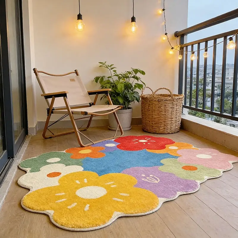 Colorful Flower Shape Faux Wool Rug, Home Decorative Rug, Cute Bedroom Carpet, Thick Durable Living Room Mat, Easy Care, Non-Slip