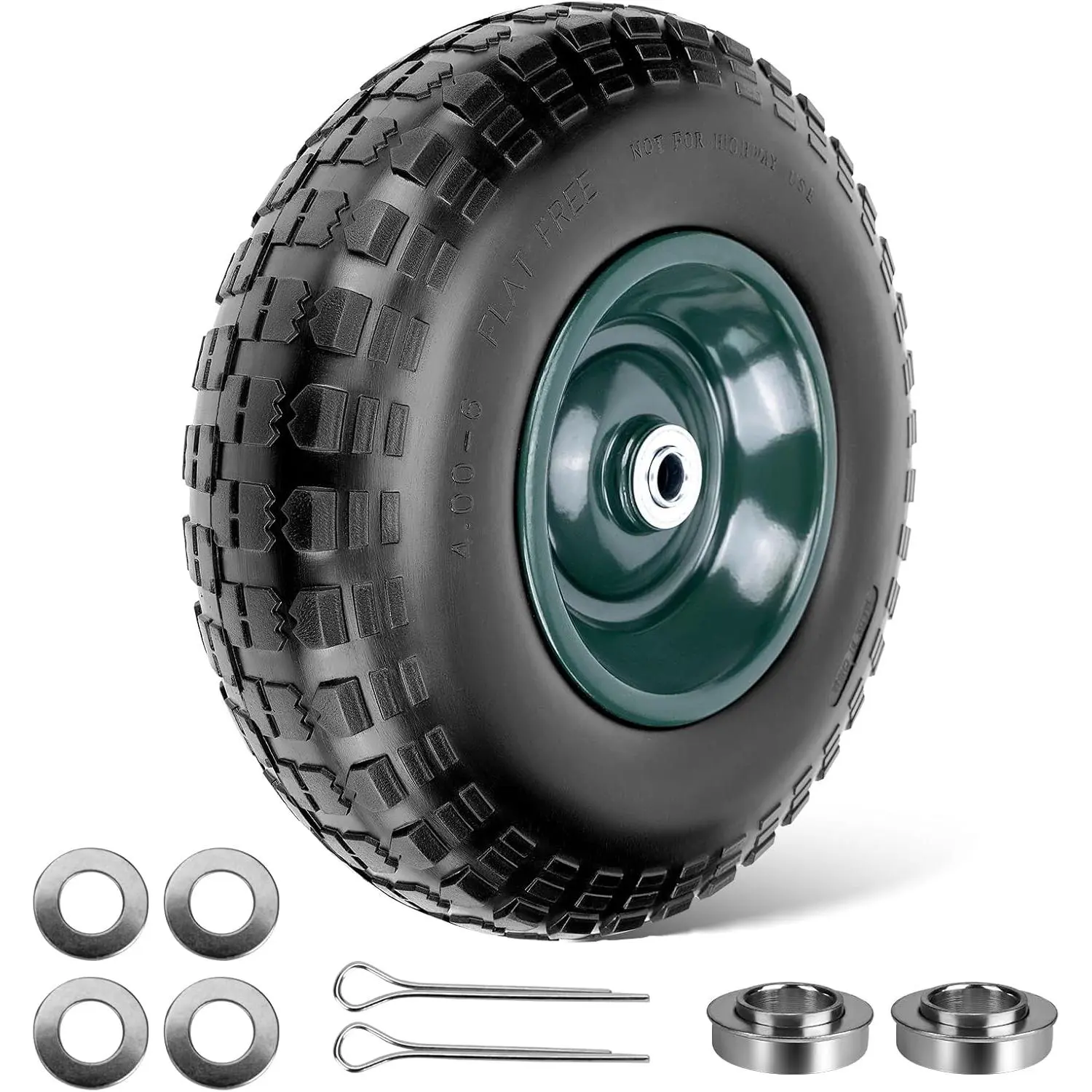 1 PC 13 Inch 4.00-6 with 5/8'' & 3/4'' Bearings Rubber Solid Flat Free Replacement Tires and Wheels, Air Less Wheel for Wheelbarrow/Wagon/Hand Truck/Trolley/Garden Scooter etc.