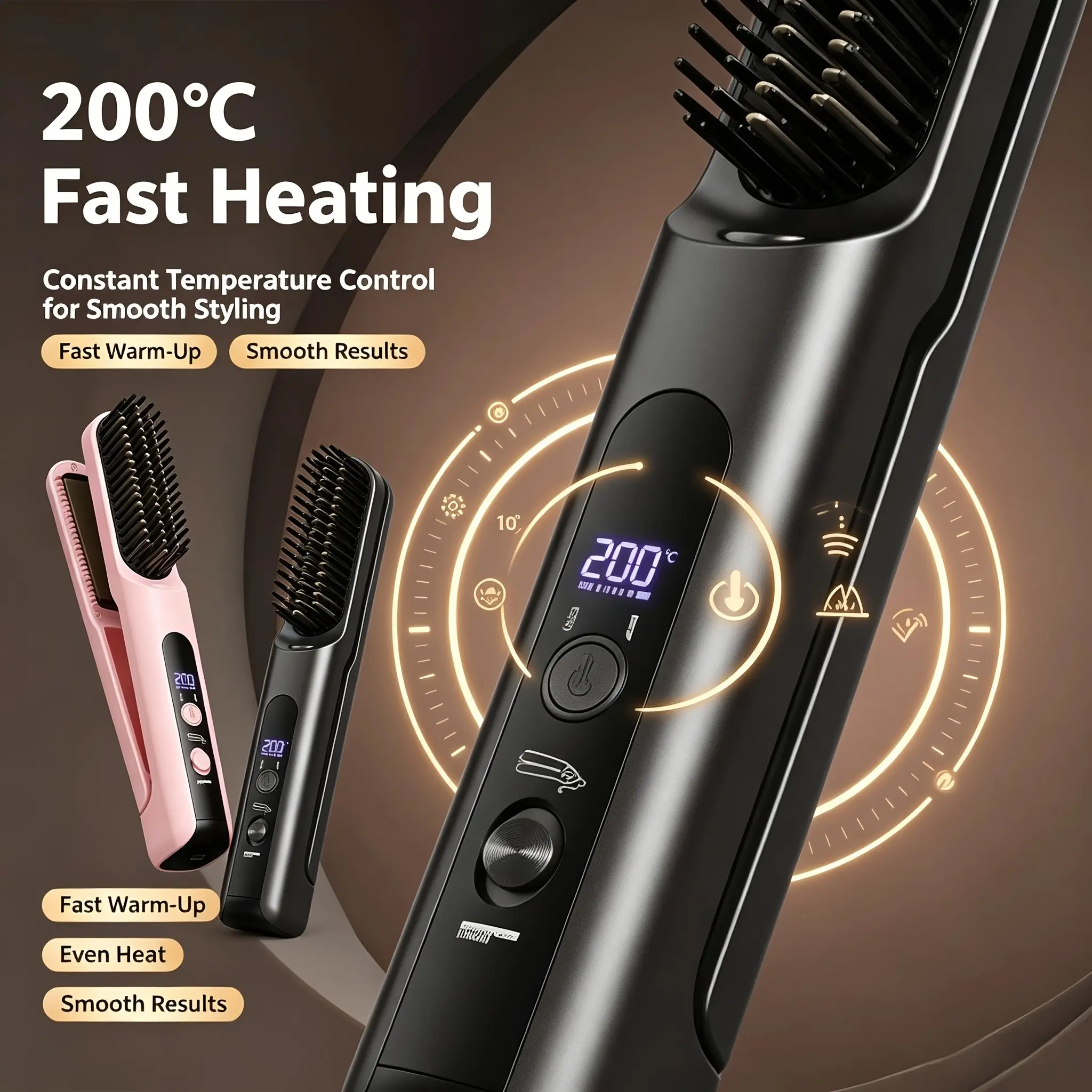 2026 New Wireless Portable Hair Straightener, Detachable Comb Cover, 4 Temperature Settings, 5000mah Battery, Ceramic Coating, Anti-Tangle Tool