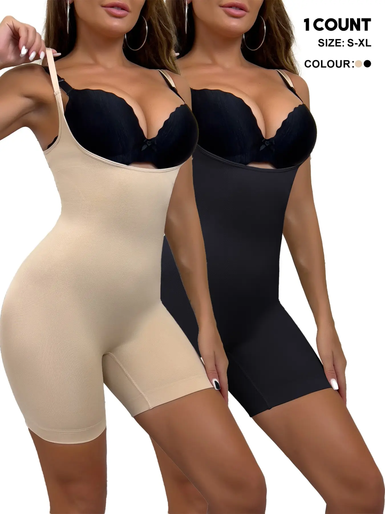 Open Bust Mid Thigh Full Body Shaper, Adjustable Shoulder Straps, Multi Zone Contouring, Invisible Compression Bodysuit, Casual Style