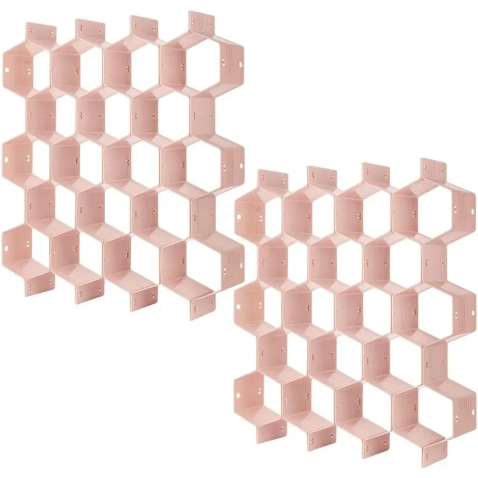 Drawer Divider Organizer Adjustable DIY Grid Honeycomb Drawer Divider for Underwear Belt Scarf Socks Pink 2 Pack