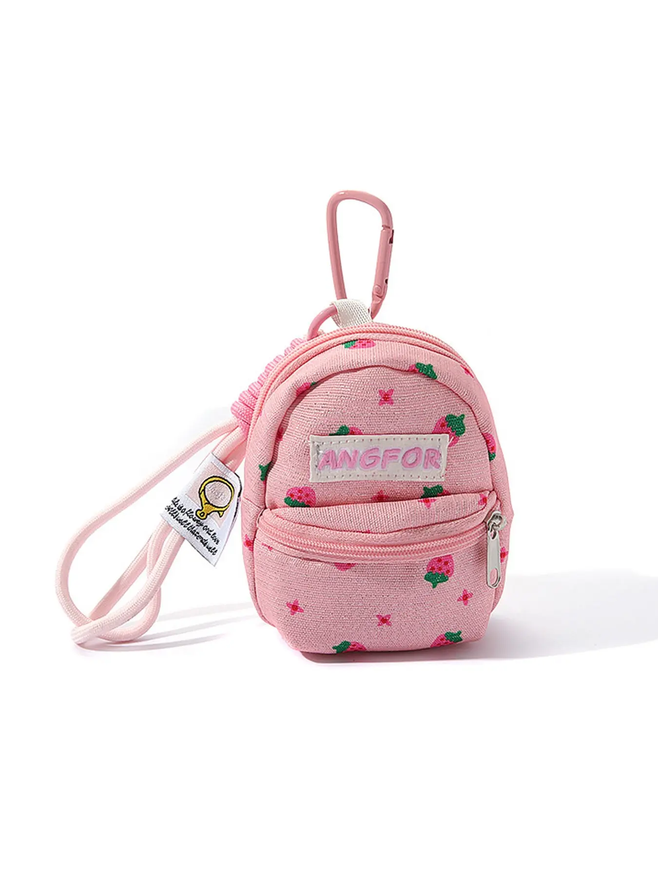 Cute Strawberry Mini Backpack Keychain Charm, Back‑to‑School Gift, Canvas Portable Zipper Coin Purse with Lanyard & Carabiner, Storage Pouch for Airpods Lipstick, Cute Bag Charm for Girls & Women, Pink & Blue Available