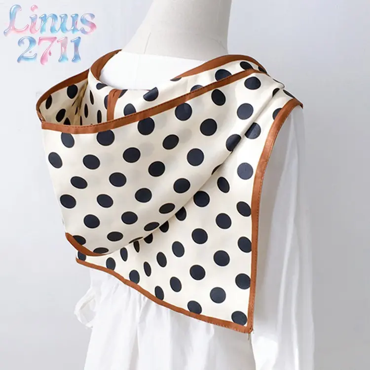 Cute Bunny Print Hooded Shawl Lightweight Fake Silk Thin Scarf Mini Floral Dot Decor Cape Women Spring Summer Shirt Layering Daily Sweet Accessory Gift