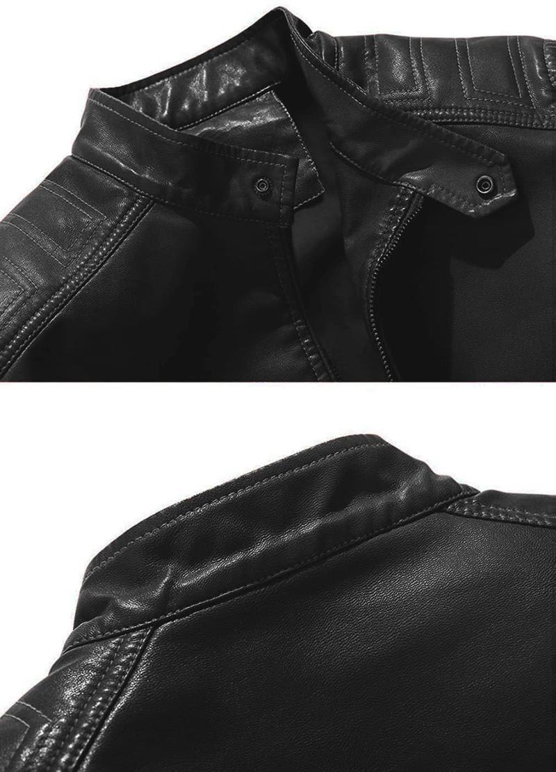 Men's Faux Leather Jacket Vintage with Stand Collar for Motorcycle Biker Riding Bomber Jacket for Men