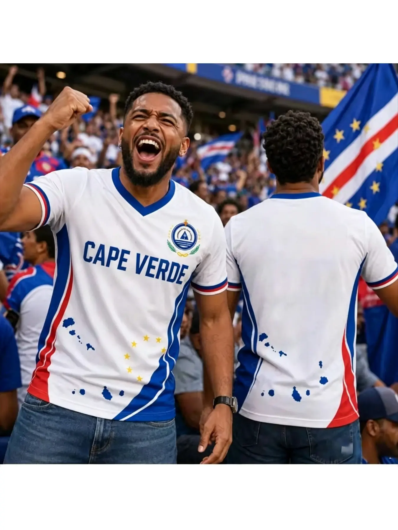 Men's Cape Verde Football Shirt V-Neck, 3D Print Flag Design, Summer 2026 New Fashion, Breathable Casual Streetwear, Short Sleeve Top, Sportswear For Summer, Casual Sporty Top