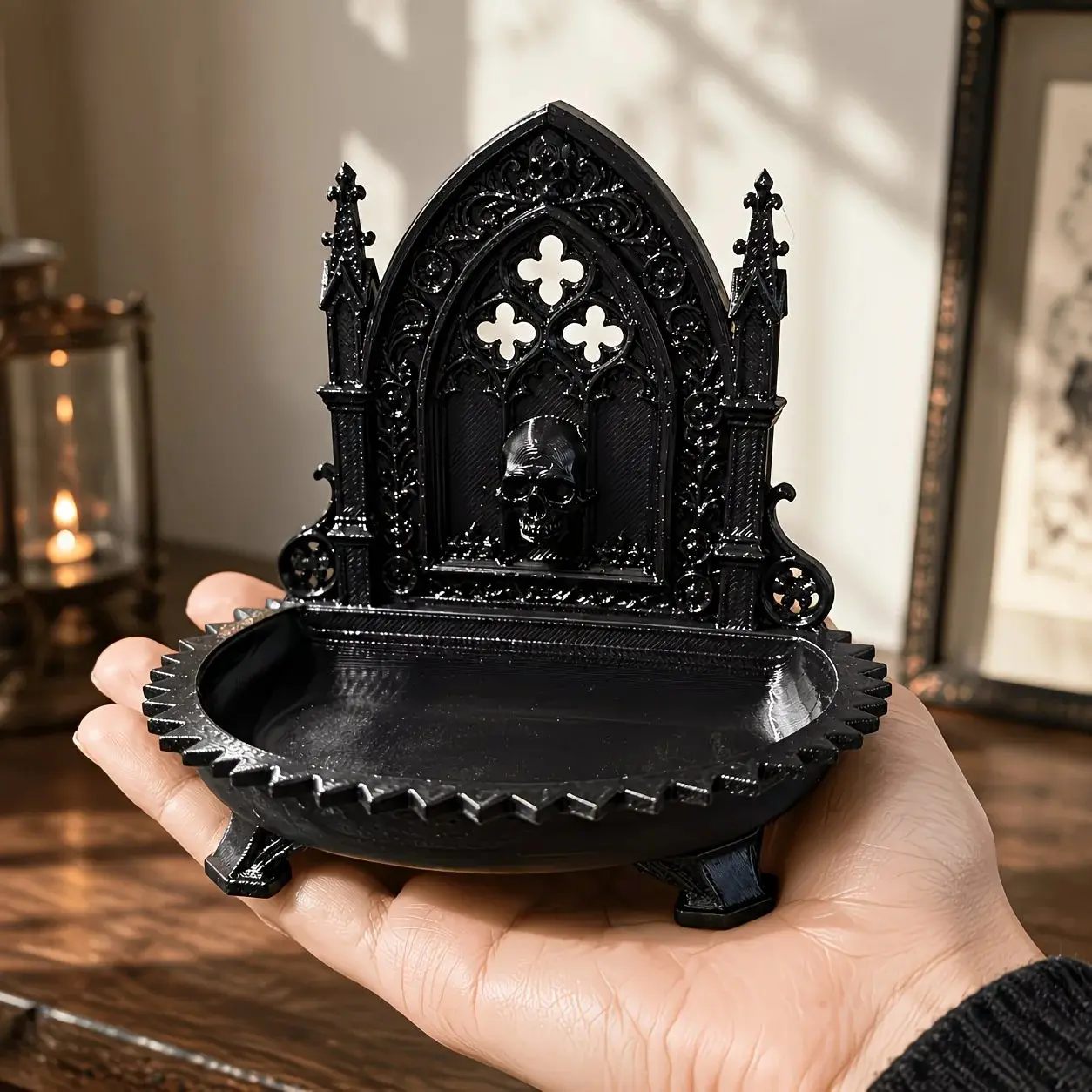 Gothic Church Skull Jewelry Organizer Tray, Vintage Dark Desktop Storage Decor, Necklace Ring Earring Bracelet Holder, Vanity Bedroom Desk Hallway Living Room Decor
