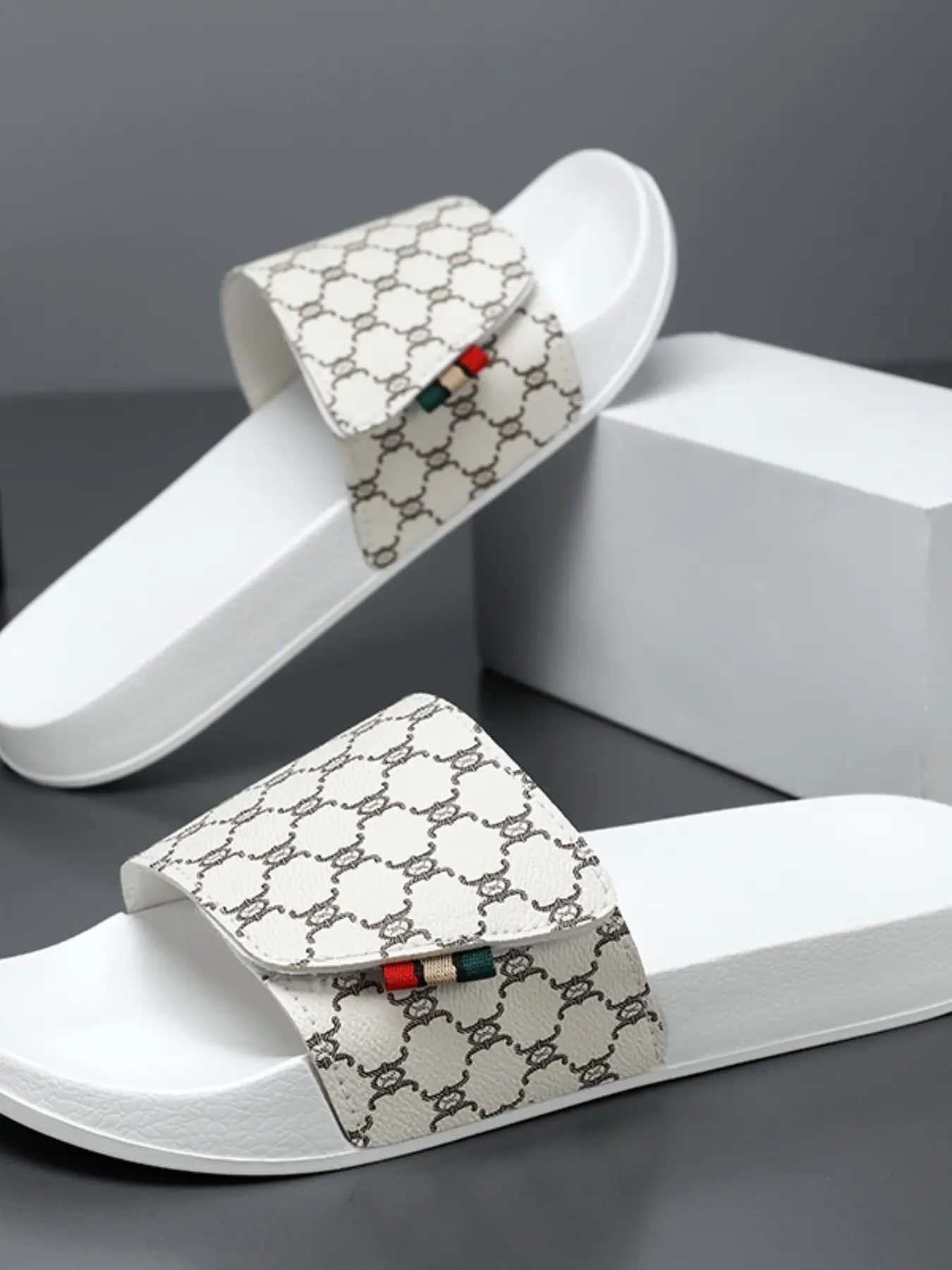 Unisex Retro Gingham Slippers, Adjustable Velcro One Strap, Eva Soft Sole, Waterproof & Non-Slip, Casual Streetwear, Home & Beach Shoes