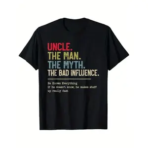 [100% Cotton] 100% Cotton Funny Uncle Myth Funny Impact Graphic T-Shirt- "He Knows Everything, If He Doesn'T Know, He'Ll Find Out"- Unisex Casual Crew Neck T-Shirt Suitable for Christmas Gifts Thanksgiving Family Gatherings- Funny Text Design, Comfortabl