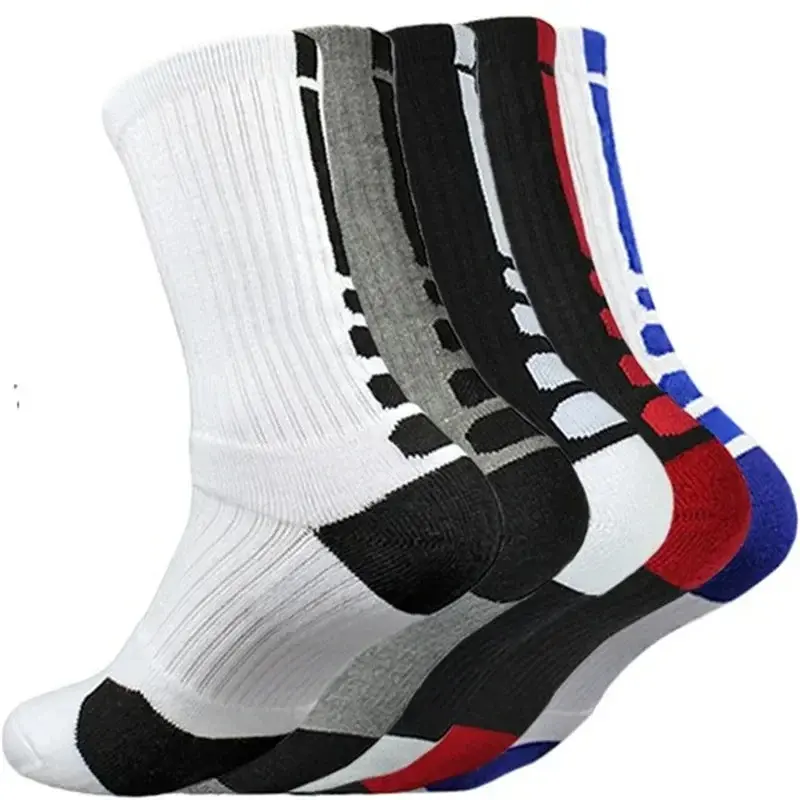 5 Pairs Men's Basketball Crew Socks, Thick Cushioned Athletic Sports Socks, Mid Calf Performance Socks for Basketball, Running, Gym, Training, Tennis, Walking and Daily Wear, Comfortable Support Socks for Sneakers, Workouts and Outdoor Activities