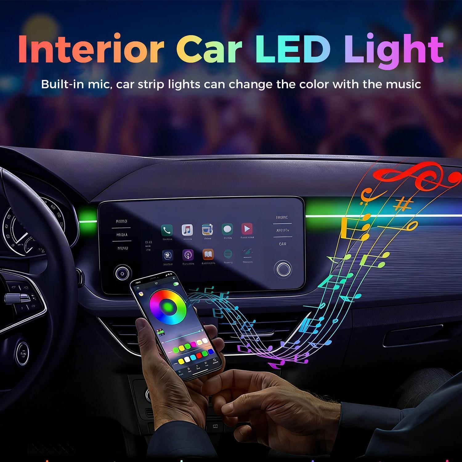 110cm Car LED Light, RGB Car Interior Atmosphere Lamp strip,USB Powered Center Console Dashboard Acrylic Lamps Strip APP Remote Control