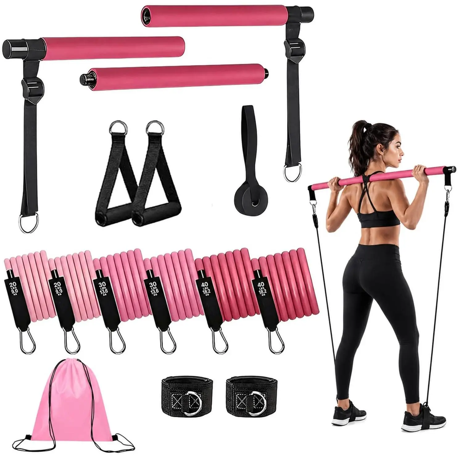 Pilates Bar Kit with Resistance Bands, Pilates Workout Equipment for  Gym, Adjustable 3-Section Pilates Bar Kit for Women & Men, Ideal Pilates at  Kit for Full   & Flexibility