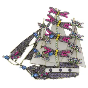 Smooth Sailing Boat Brooch Rhinestone Dragonfly Sailing Boats Retro Sailing Boat Brooch Accessories