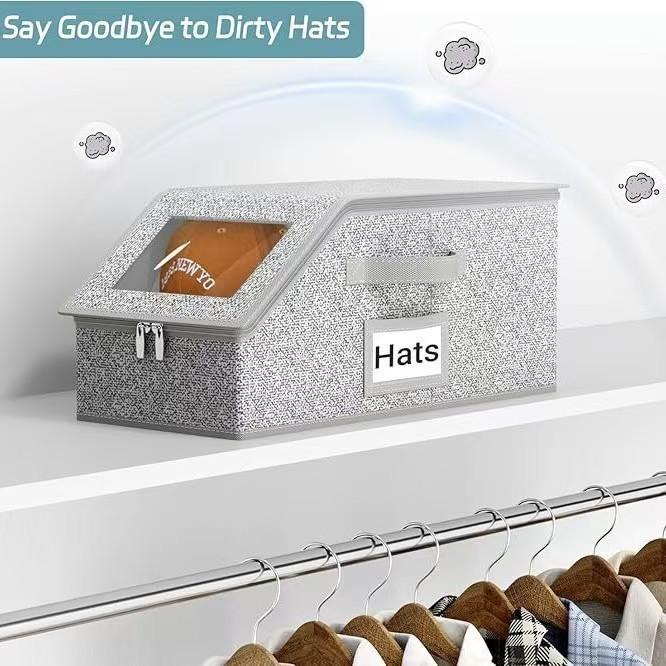 Stackable Baseball Cap Storage Box Holds 24 Hats Durable Foldable Cardboard Organizer Large Capacity Hat Toy Storage Dustproof Space Saving