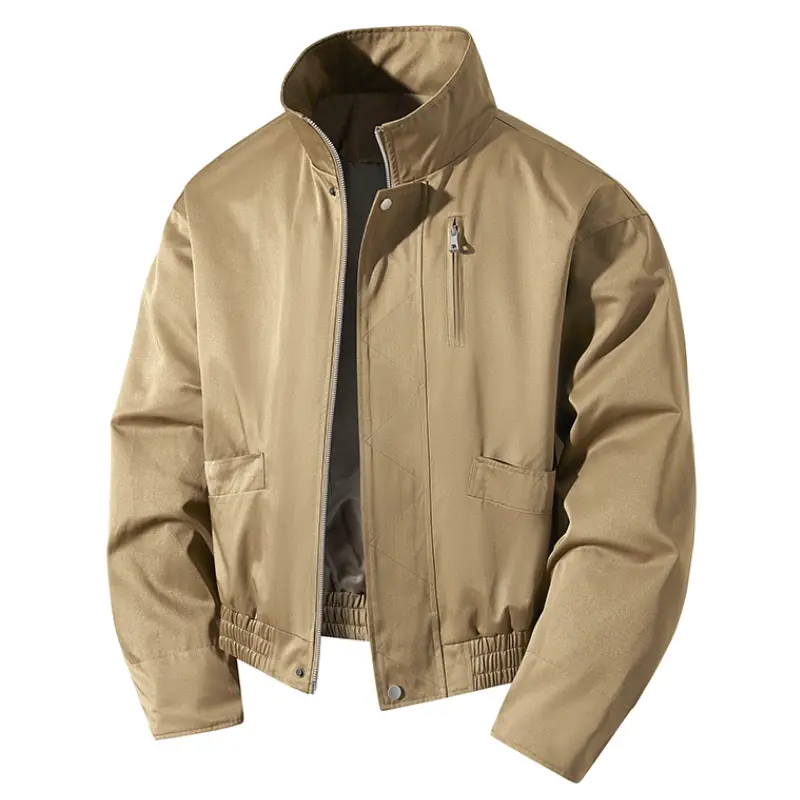 Stand Collar Workwear Jacket for Men | Zip & Snap Dual Closure, Chest Zip Pocket, Elastic Hem, Smooth Structured Fabric, Perfect Daily Commute Outerwear #sohochic