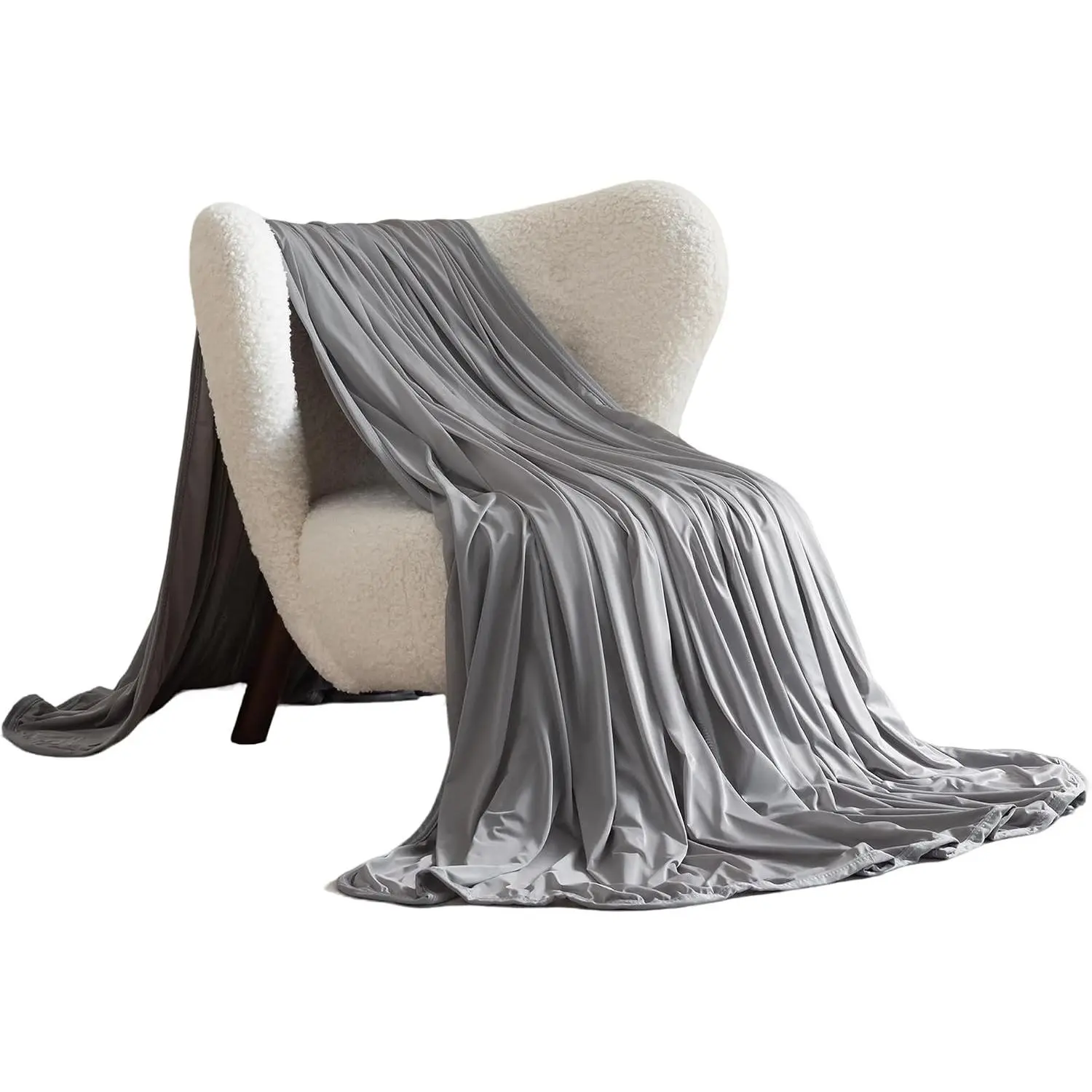 Silky Satin Cooling Blanket — A Lightweight, Breathable, and Ultra-Thin no-Fill Summer Blanket. Crafted for hot Weather. Ideal as a Bed Blanket, Sofa Throw, or nap Blanket (Grey, Queen)