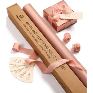 Matte Metallic Wrapping Paper Set 30" With Silk Satin Ribbon &  Tags Christmas  Wrapping Birthday  Shower Wedding Bouquets  Crafts 197"(16.4 Ft)  Ribbon