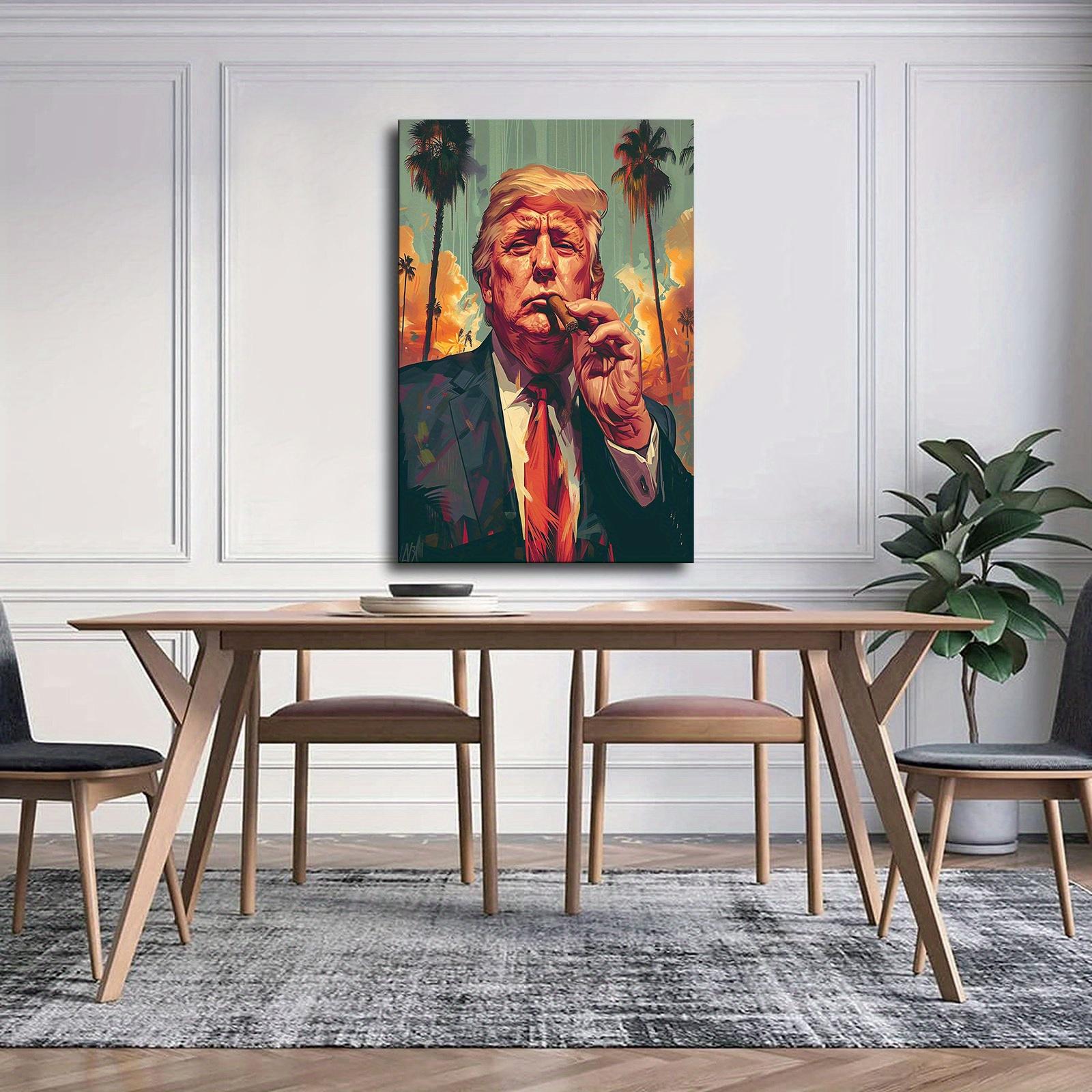 Wooden Frame Canvas Wall Art, Donald Trump Cigar Portrait, Ready to Hang, Home Decor, Office, Cafe Decoration, Gift Idea - Mixed Color Wood