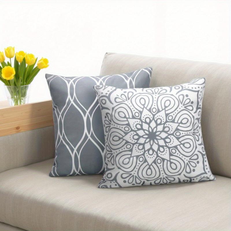 Modern Simple 8 Pack 2 Set Linen Throw Pillow Covers 18 X 18 Inch Geometric Print Gray White Line Pattern Square Cushions for Couch Patio Sofa Home Decor