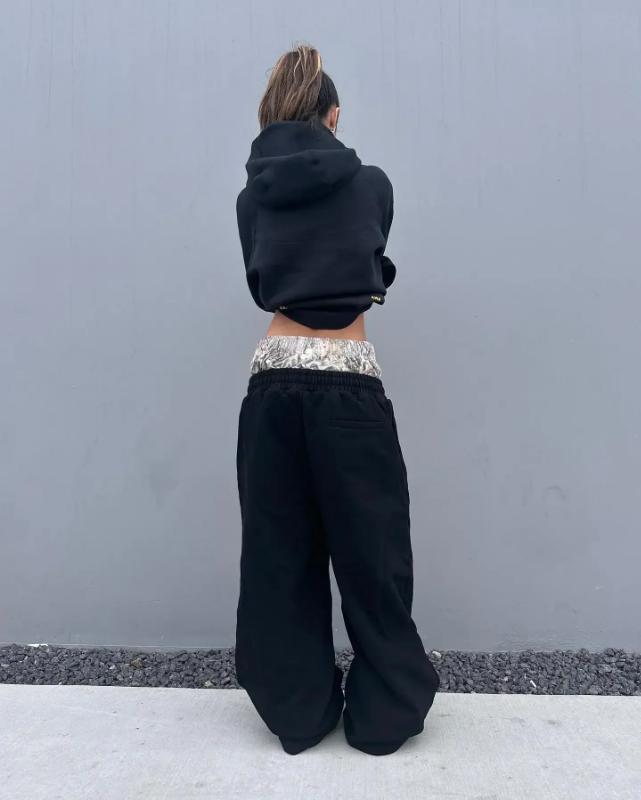NewY2K pants vintage Harajuku double Embroidered waist Sweatpants Men Wome Hip Hop Casual High waisted Wide Leg Pants Streetwear Menswear Trouser