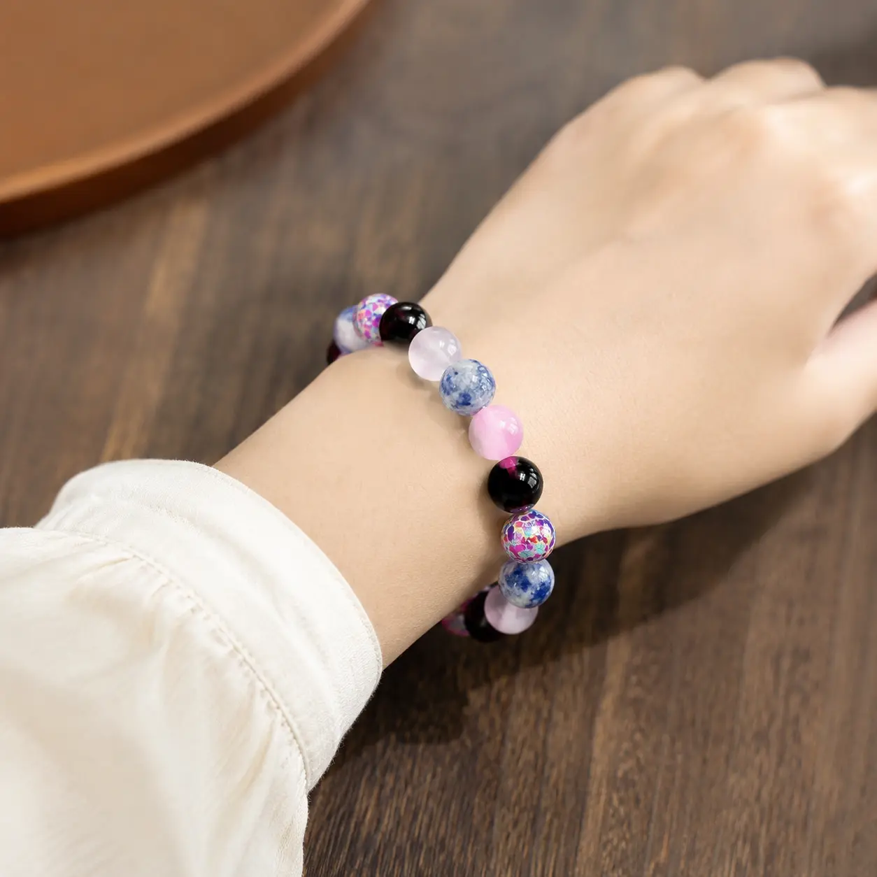 Colorful Beaded Stretch Bracelet Pink Rose Quartz Garnet Sodalite Style Glass Stone Round Beads Bracelet for Women Girls Daily Boho Jewelry