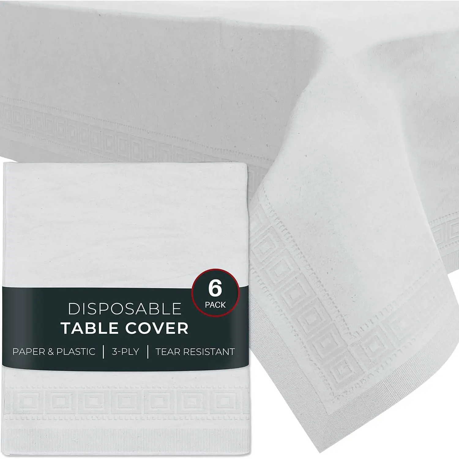 Paper Tablecloths for Rectangle Tables | 54" X 108" - 6 Pack | White Paper Disposable Tablecloth | 3-Ply  Paper & Plastic Table Cloths for Parties Disposable