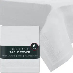 Paper Tablecloths for Rectangle Tables | 54" X 108" - 6 Pack | White Paper Disposable Tablecloth | 3-Ply  Paper & Plastic Table Cloths for Parties Disposable