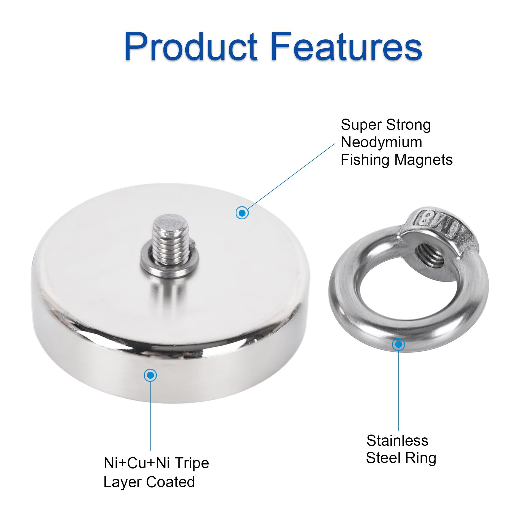 Fishing Magnet, 350 LBS Pulling Force Heavy Duty  Rare Earth Magnet,  for Retrieving in River, Tag, Lifting and Pick up Magnetic Metal Magnetic Attachment