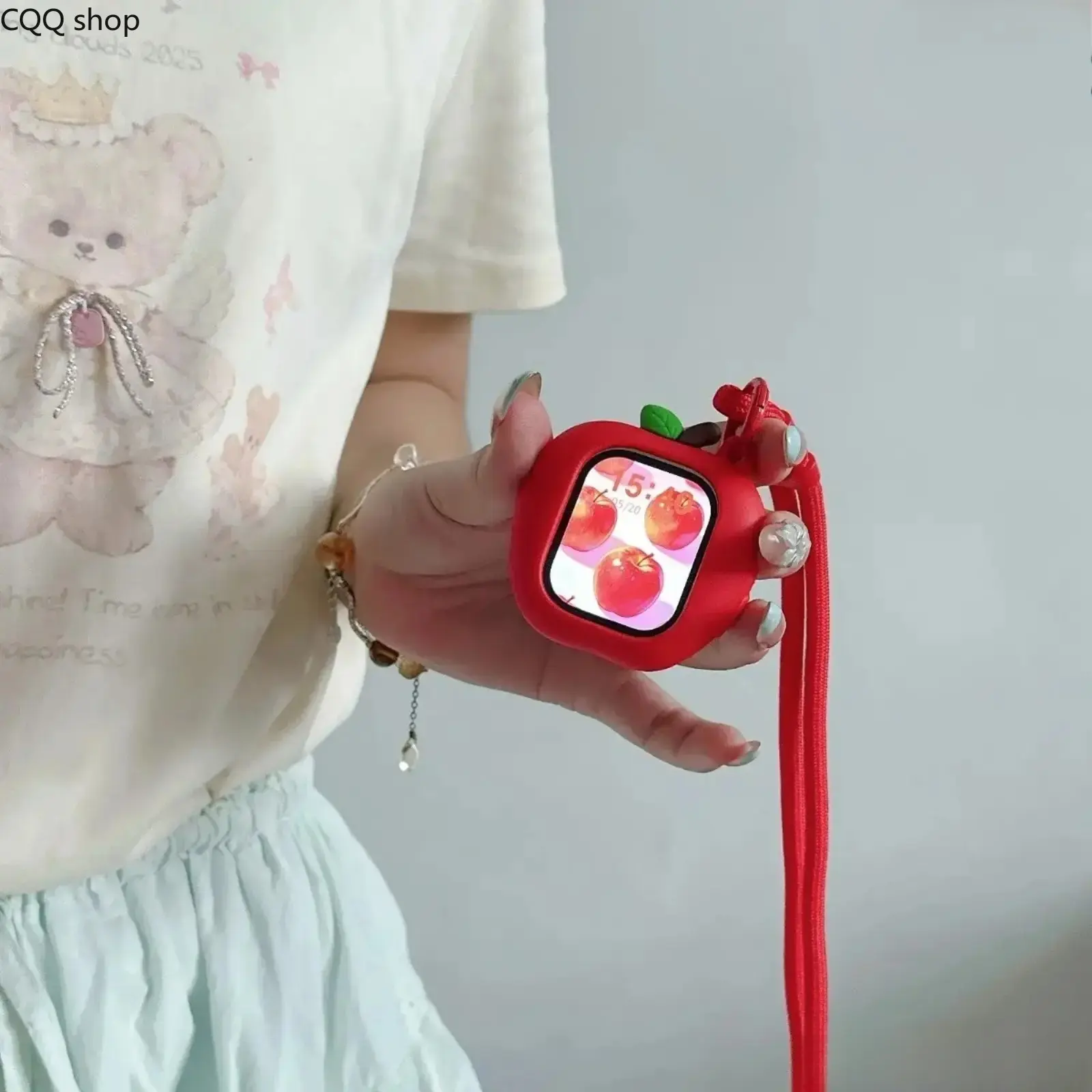 Creative Red Fruit Full‑Coverage Smart Watch Case, Soft Shockproof Anti‑Scratch Decorative Protective Shell, Universal Fit for Smart Watches, Trendy Wearable Accessory for Women Daily Use