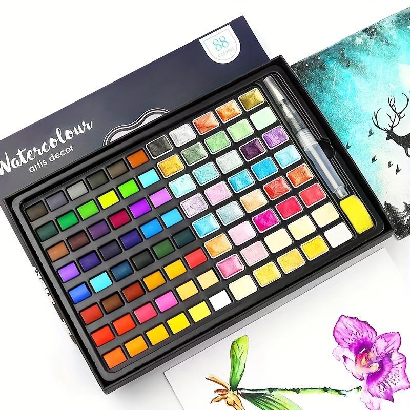Watercolor Paint Set with Pearlescent Shades, 24/36/48/88 Colors Watercolor Paint Set with Brush & Portable Case, Ideal Gift for Creatives, Watercolor Paint Brushes