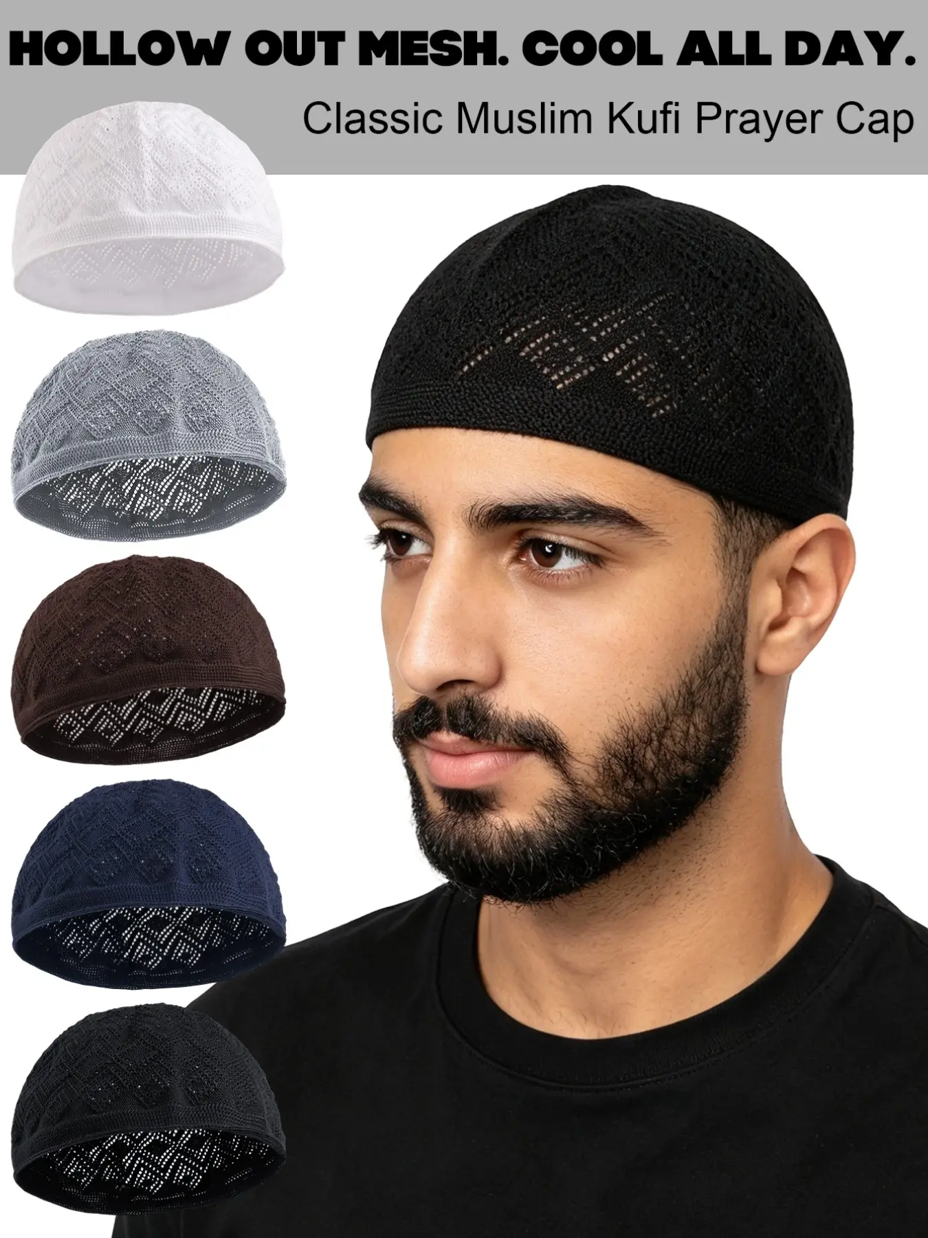 Men's Headscarf Hat, Smooth Satin Lining, Knot Design, Unisex, Muslim Inner Headscarf Hat, Solid Color Elastic Breathable Hat, Comfort Sleep Cap