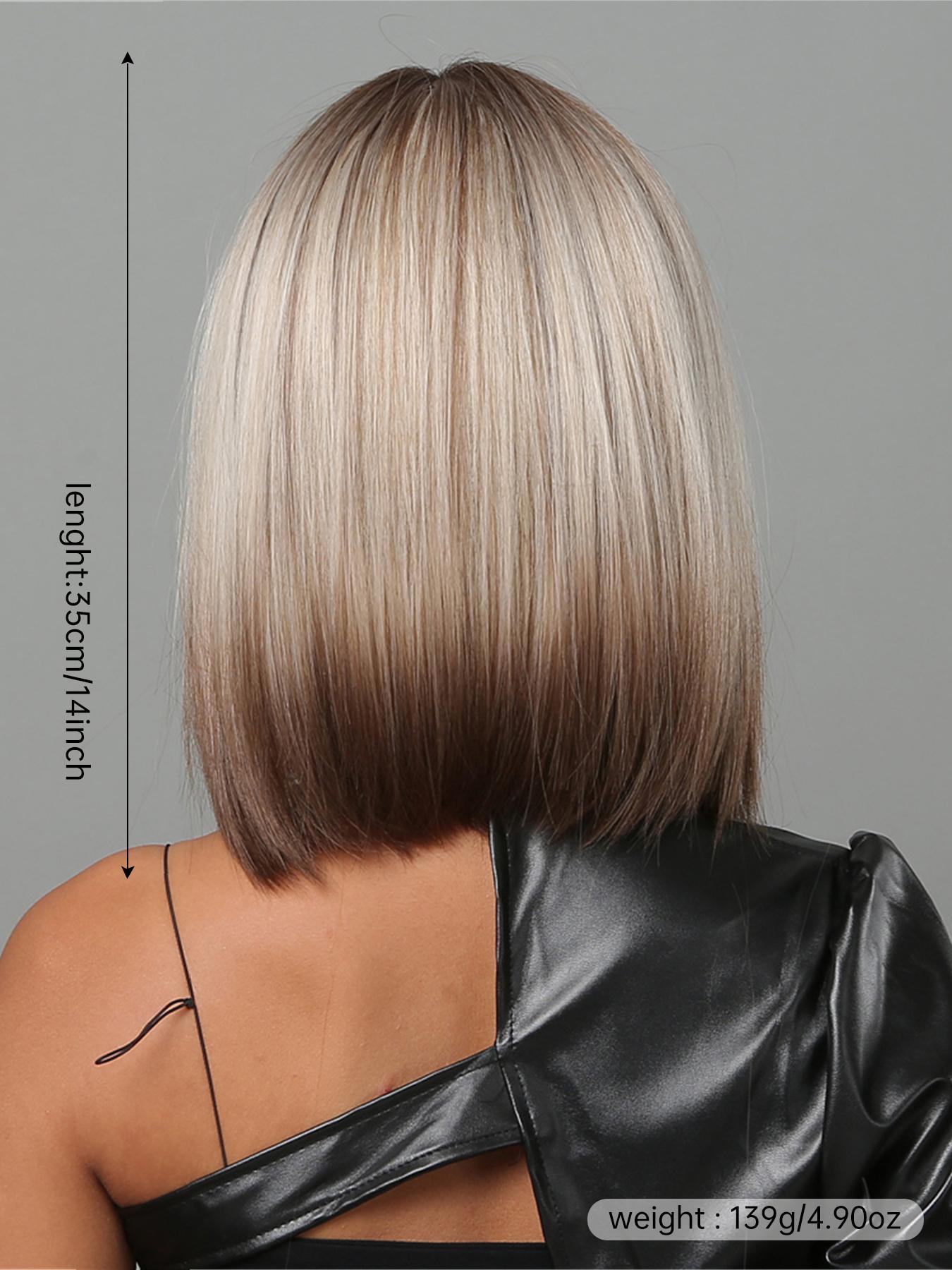1 Piece Two Tone Ombre Synthetic Short Highlight Bob Style Wig with Bangs, Synthetic Fiber Wigs, Fashionable Straight Hair Cut