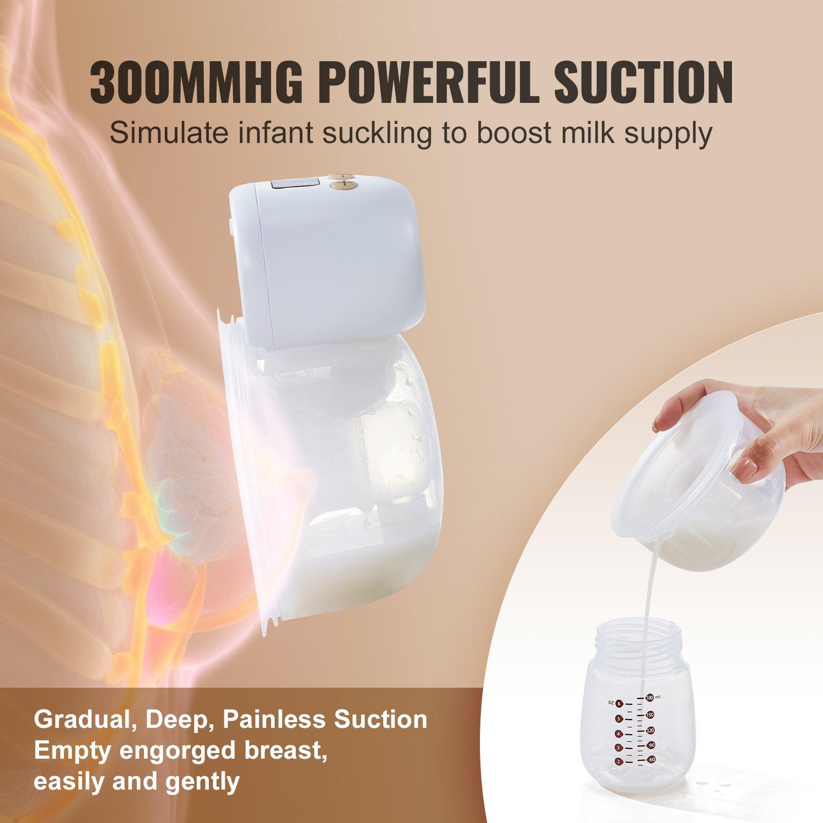VEVOR Breast Pump, Wearable Electric Breast Pumps Hands Free, 4 Mode & 12 Levels, 300mmHg Strong Suction, Ultra-Quiet Rechargeable Portable Breastfeeding Pump with LED Display, 24mm Insert/28mm Flange