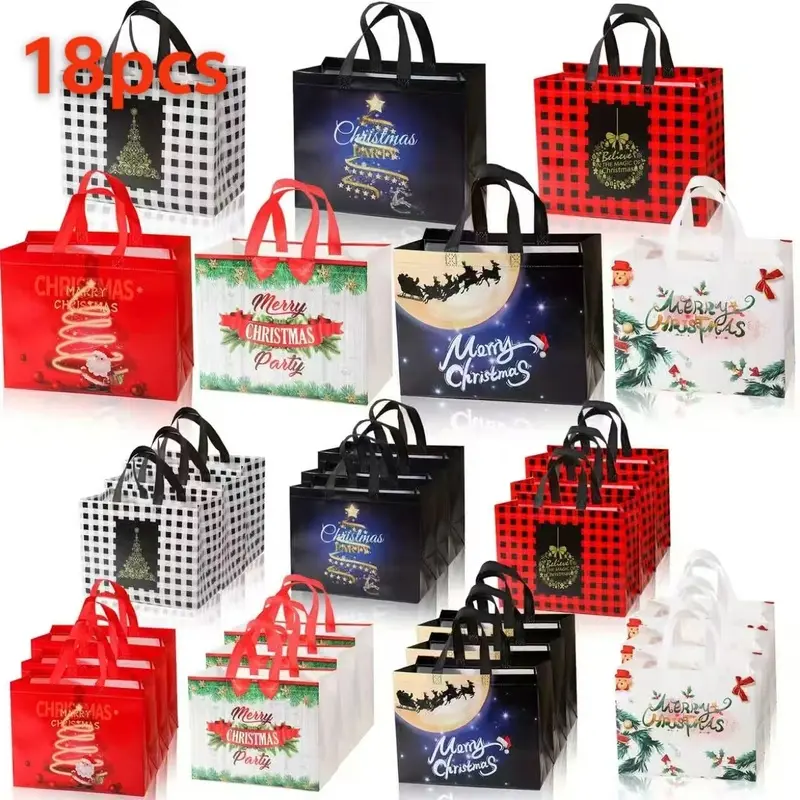 Gift bag given to her/him by 18pcs, large Christmas hand-held gift bag, reusable non-woven gift bag with handle, suitable for large shopping handbag, and a good choice for holiday party gifts.