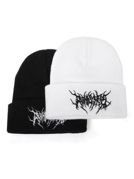 Solid Color Embroidered Gothic Street Punk Knitted Hat – Warm Ski Cap for Autumn and Winter, Unisex Couple Style, Soft Comfortable Cold Weather Headwear, TikTokShopBlackFriday design baseball Assorted Acrylic Knit Beanie Set skull adjustable casual wear