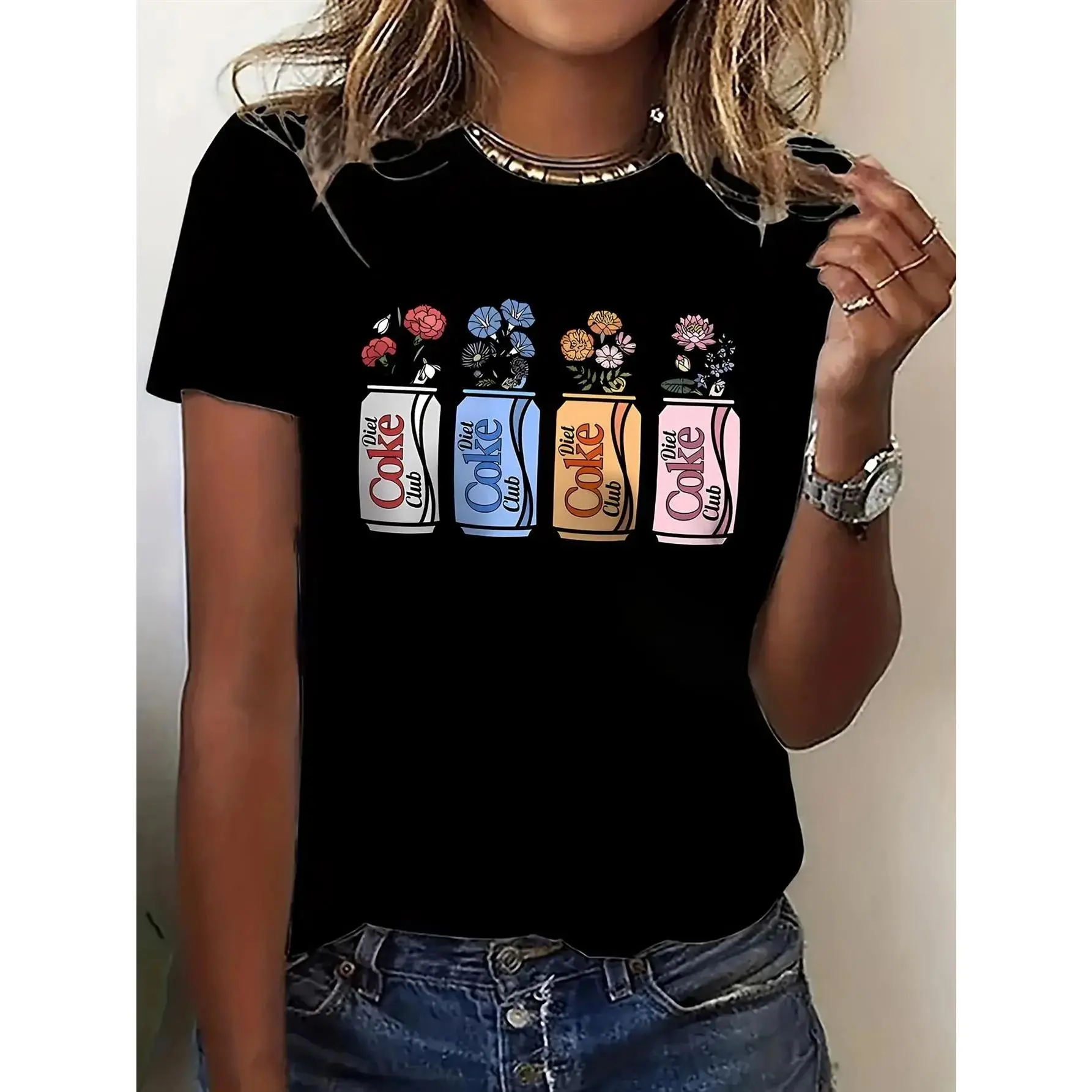 Cotton Women'S Retro Soda Pop Graphic T-Shirt - Breathable Moisture-Wicking Crew Neck Short Sleeve Top with Colorful Vintage Drink Can Print (Diet Coke, Diet Coke Zero, Diet Coke Light), Casual Summer Party Outfit, Comfortable Casual Attire