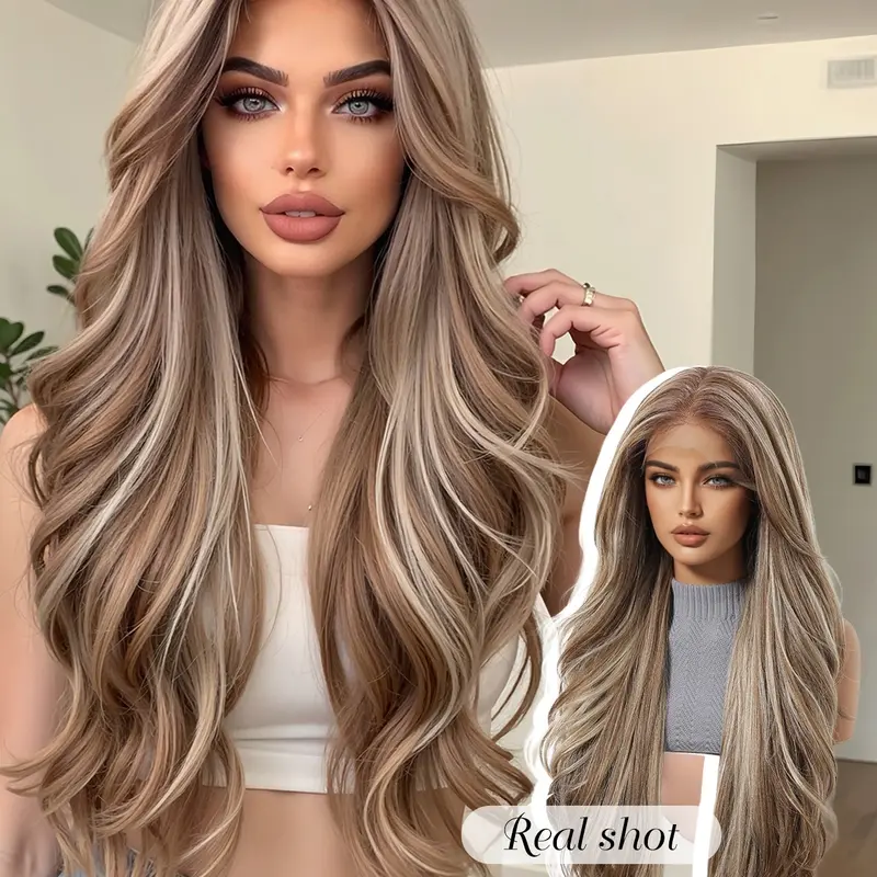 28 Inch Long Wavy Wigs for Women, Gorgeous Fluffy Wigs without Bangs, Synthetic Lace Front Wigs for Party, Daily Use, Fashion Synthetic Wig, Wigs That Look Like Real Hair