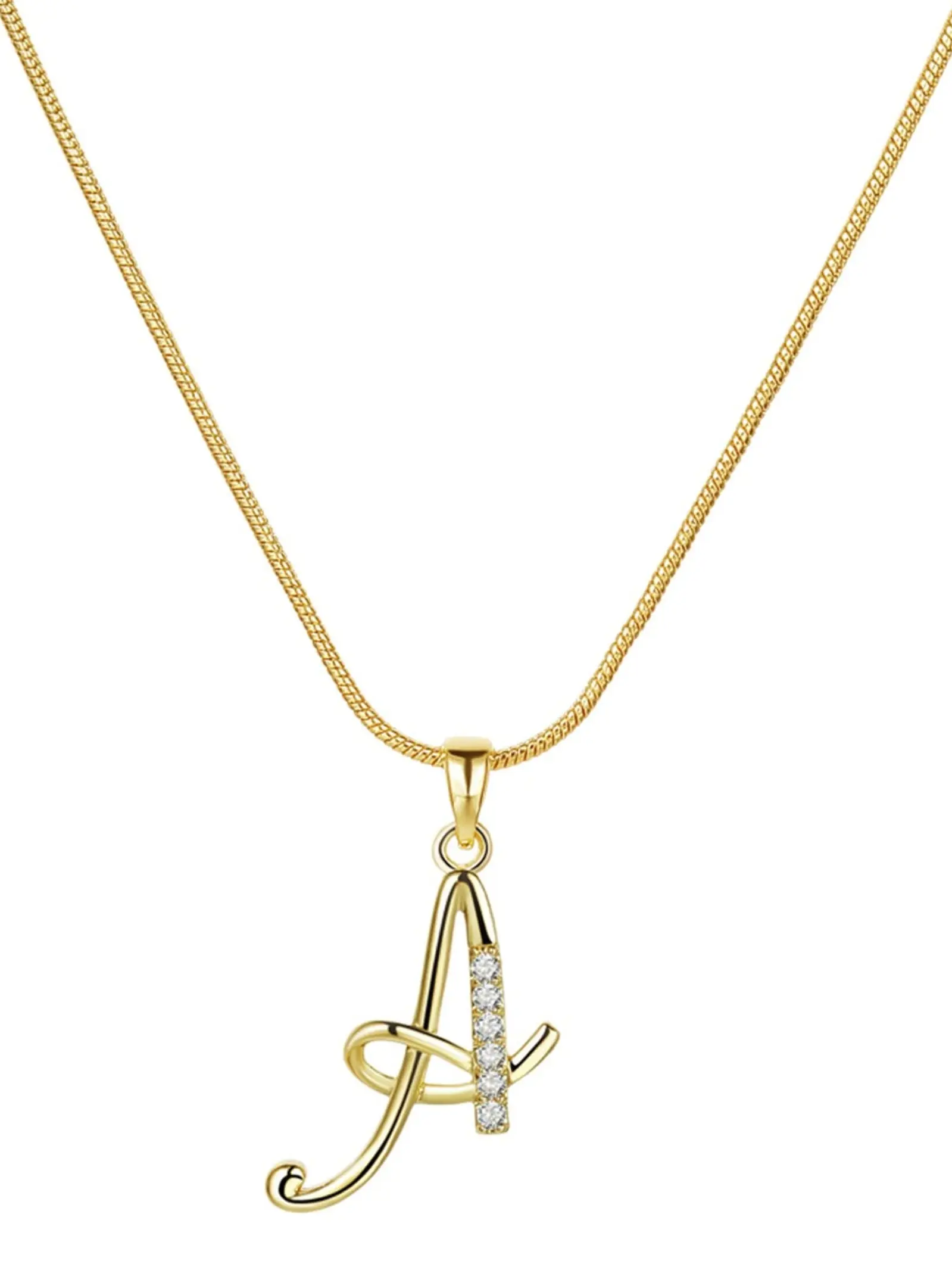 Women's Elegant Cursive Letter a Necklace, Sparkle Cubic Zirconia Pendant, Minimalist Snake Chain, Daily Wear Jewelry