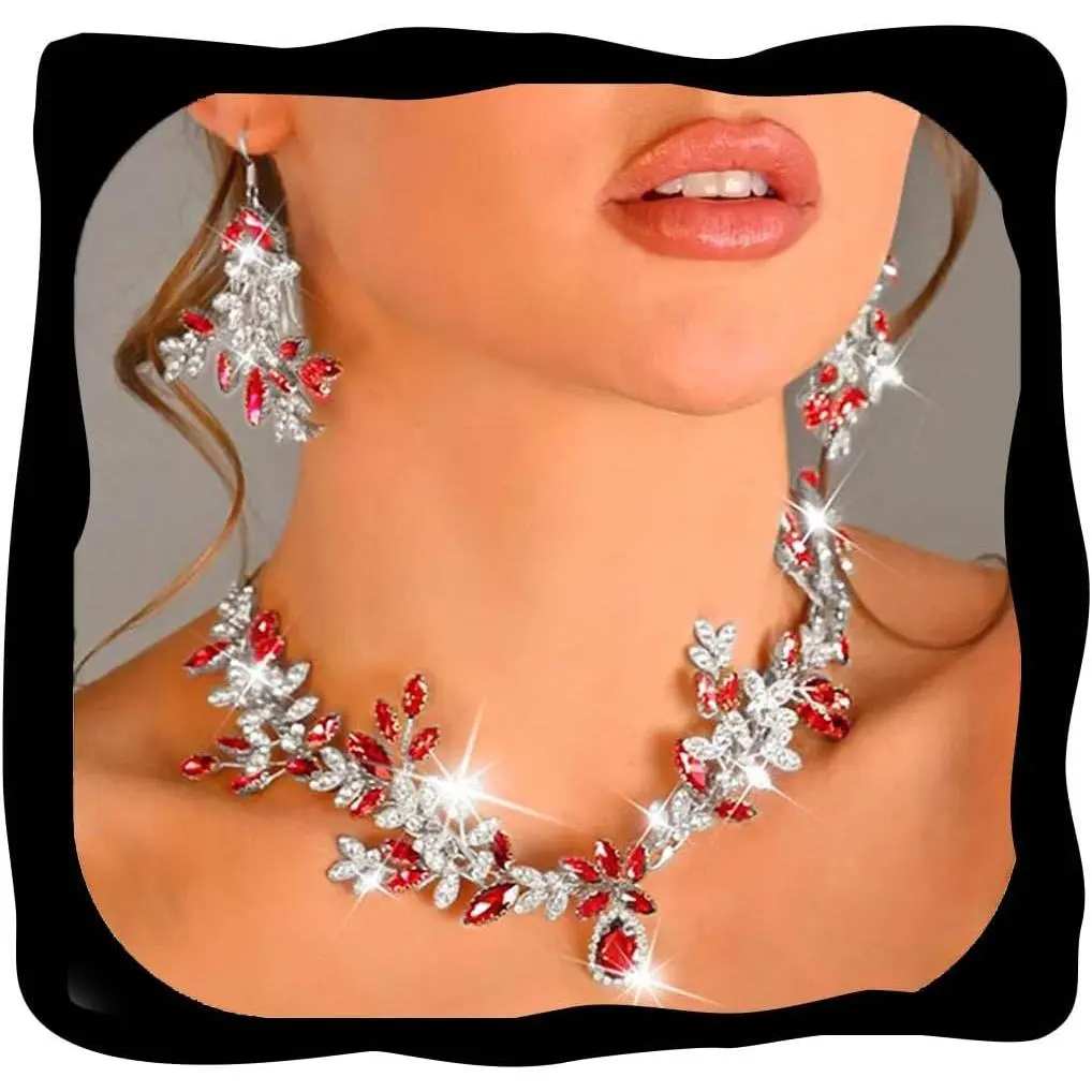 Bridal Wedding  Set  Green  Necklace Earrings Sets Rhinestone Formal Costume  Day Gifts  for Women and Brides