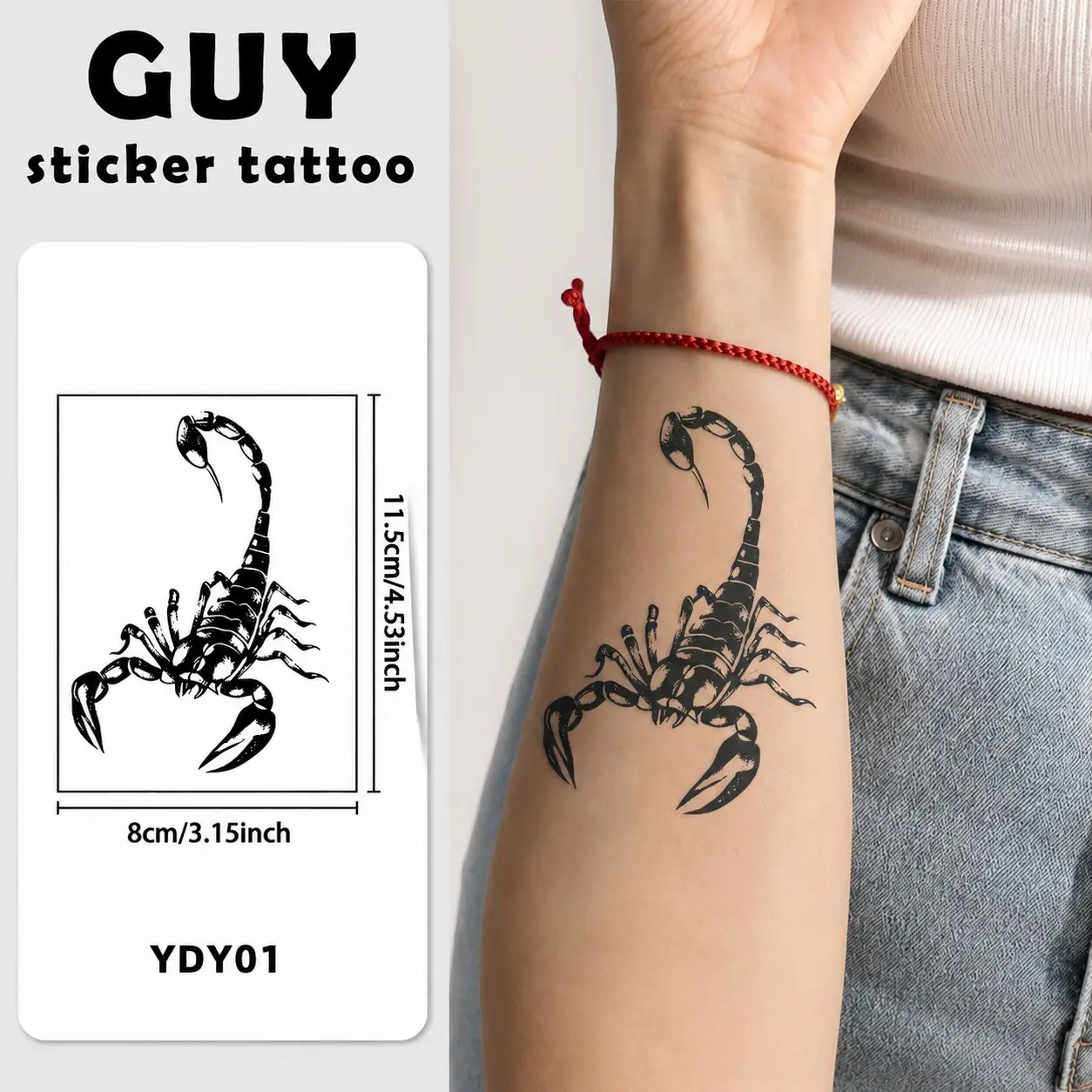 Realistic Vintage Scorpion Tattoo Sticker, Waterproof Sweat-Resistant, Long-Lasting, Medium Size, Fits Forearm, Lower Leg, Bicep