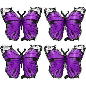 Balloons, Purple Charming 4 Pack Butterfly Party, 28 Inches Girls Fairy Wings Butterfly Themed Helium Foil Aluminum Balloon For Wedding, Baby Shower, Birthday Party Decorations