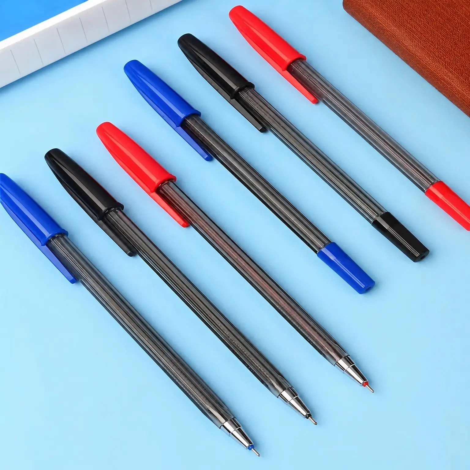 10-pack medium oil pen 0.7mm half-needle head large capacity bill pen three colors optional bill hexagonal pen signing pen blue note, red mark correction, black office Writing Tools Office Stationery Supplies