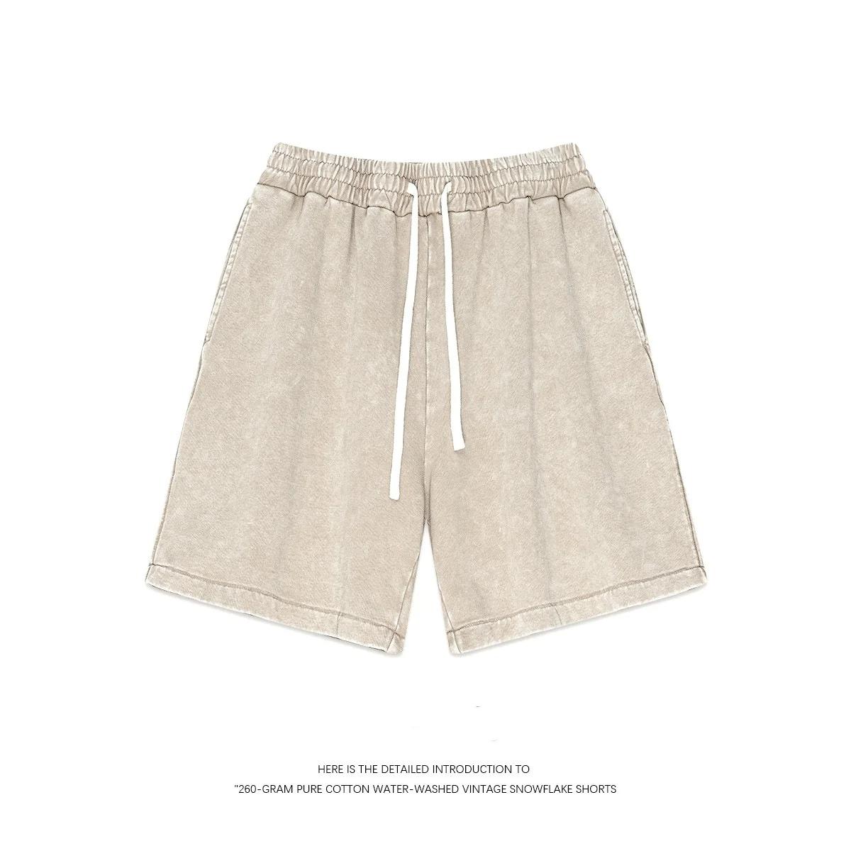 4PCS Summer  Men's Retro Washed Hip Hop Streetwear Shorts Unisex Sweatshorts Elastic Loose Fit Jogger Shorts Oversize Beige Casual